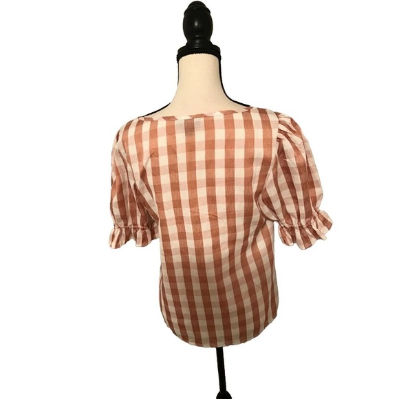 MODCLOTH Women's Picnic Plaid Gingham Puff Sleeve Blouse - Size Medium - Picture 2 of 8